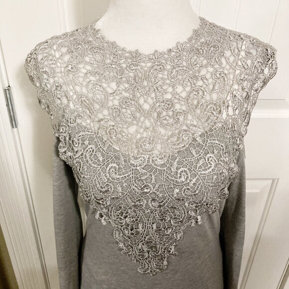 YOINS Heathered grey cold-shoulder lace top ~ SMALL MEDIUM peak-a-boo shirt - Picture 4 of 14